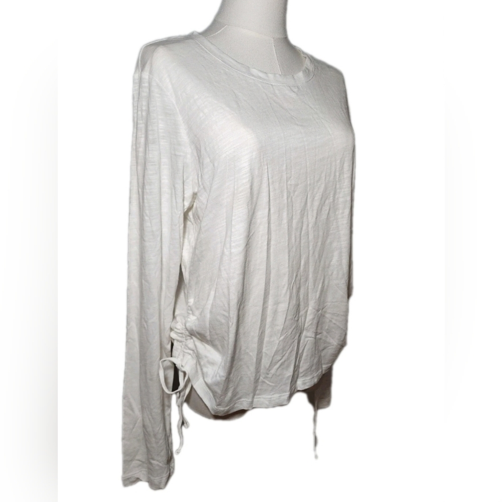 SANCTUARY Long Sleeve Tee With Cinch Strep Pulled White Shirt Size L